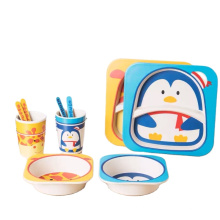 Amazon Top Seller Factory New Design Eco friendly Bamboo Fiber Creative Cartoon Children Tableware Cup Plate Set